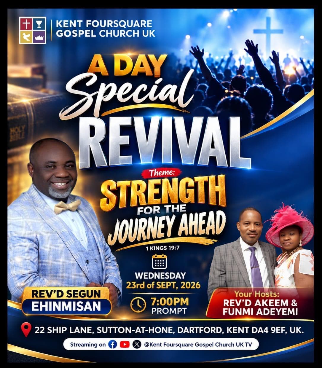 Event flyer for A Special Revival, hosted by Kent Foursquare Gospel Church UK in Dartford