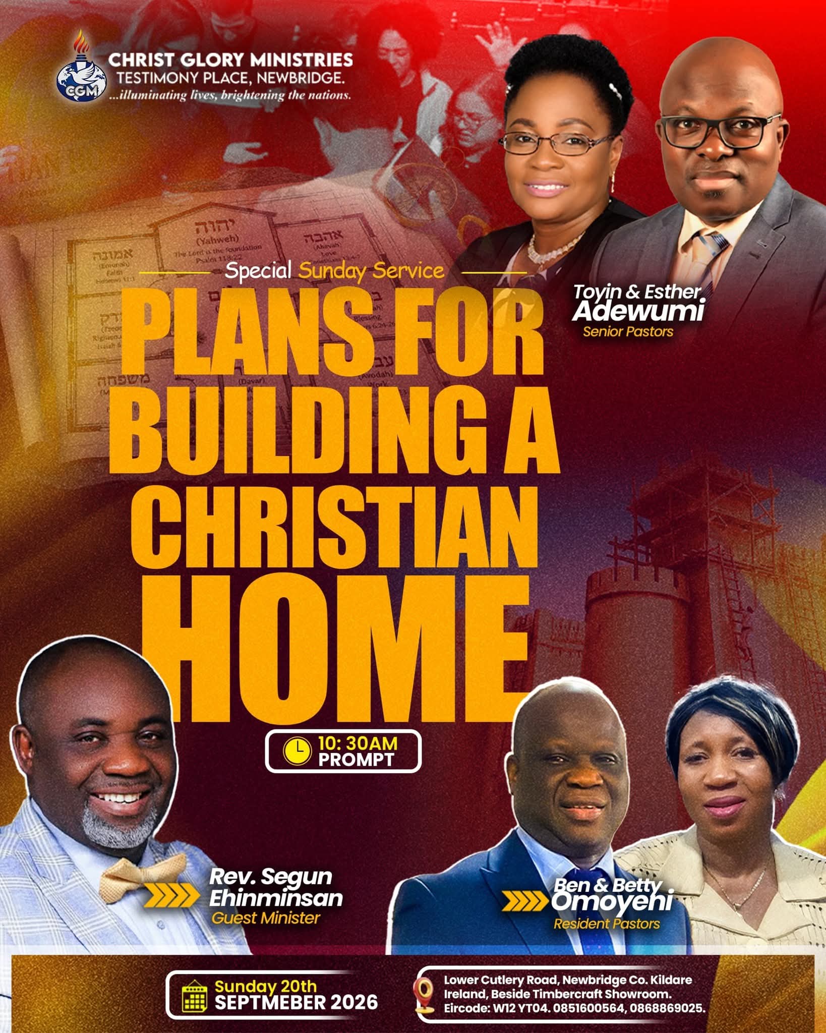 Event flyer for Plans for Building A Christian Home, hosted by Christ Glory Ministries in Newbridge